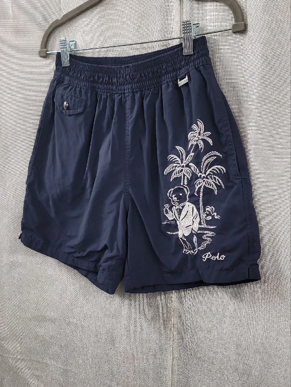 Ralph Lauren Polo Bear Navy Button-Front Swim Trunks Size Small